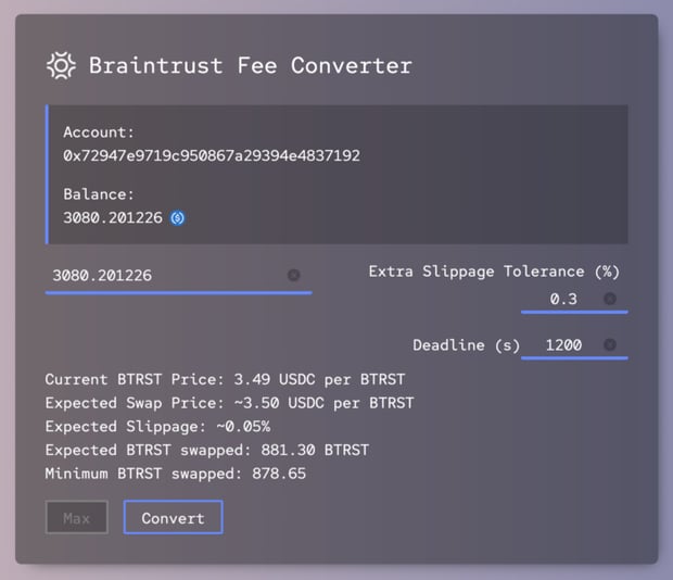 Braintrust fee converter