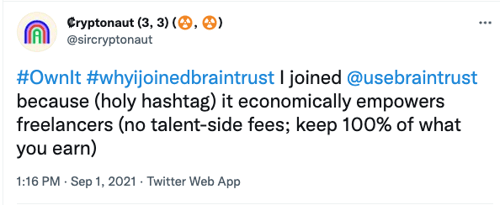 Braintrust growth report 21 cryptonaut tweet