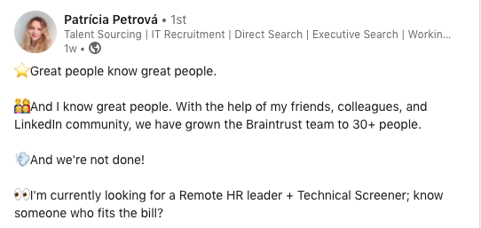 Braintrust growth report july 22 2021 Patsy linkedin open roles