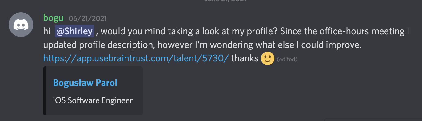 Braintrust growth report june 24 2021 Bogu discord profile review