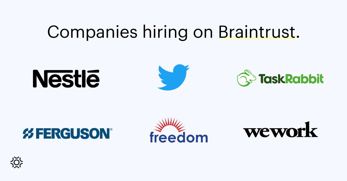 Companies hiring on Braintrust August 12 2021