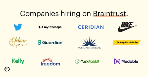 Companies hiring on Braintrust August 19 2021