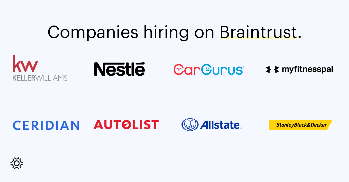 Companies hiring on Braintrust August 26 2022