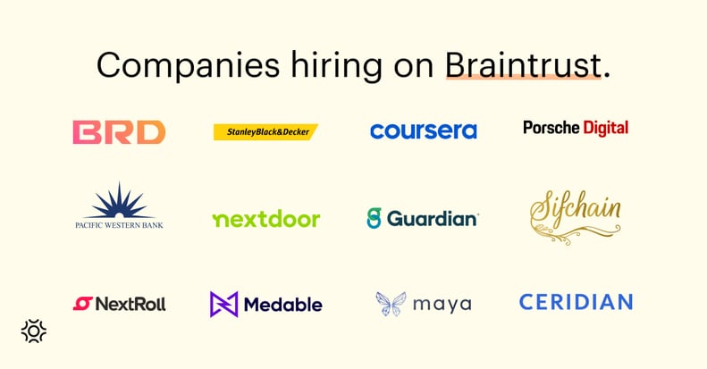 Companies hiring on Braintrust August 5 2021