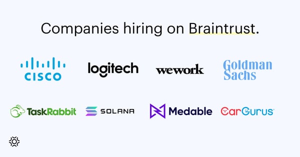 Companies hiring on Braintrust Sept 16 2021