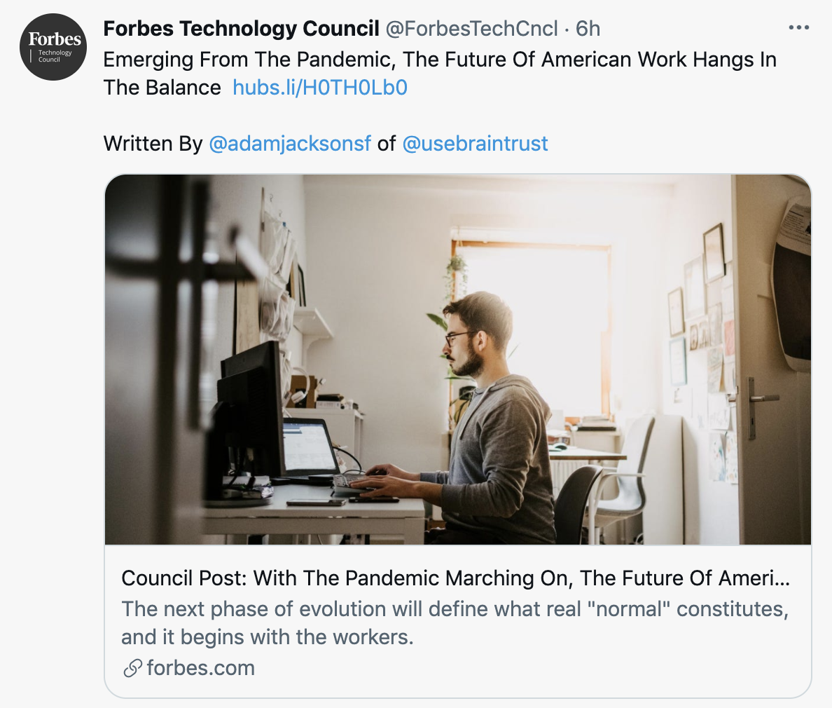 Braintrust Growth Report - August 5, 2021 - Forbes Technology Council Tweet