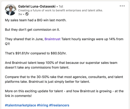 10 Biggest Misconceptions About Braintrust - Gabe Luna-Ostaseki LinkedIn post